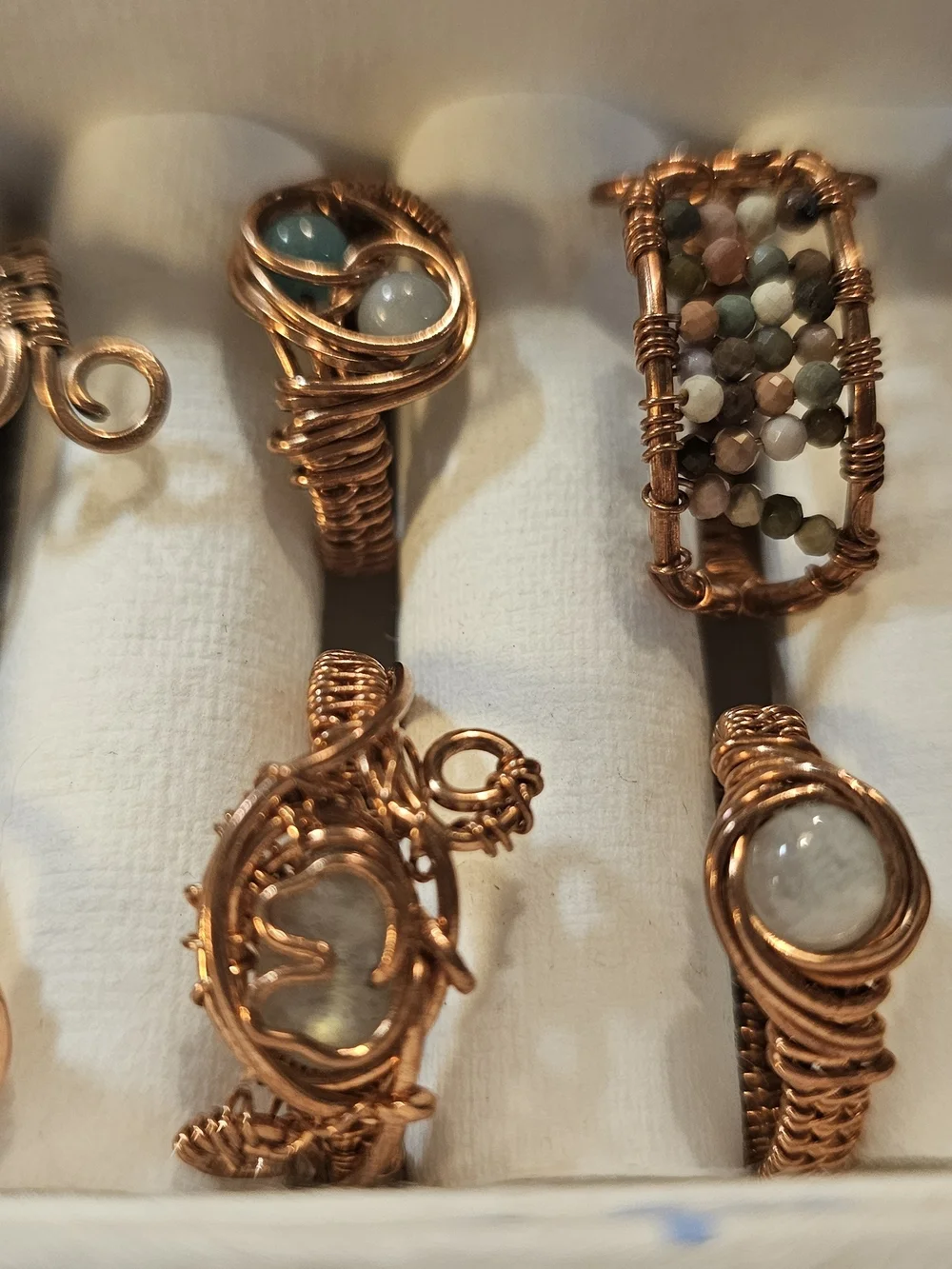 Handcrafted Copper Wire Wrap Gemstone Rings - Mixed Stone Lot Of 13 Variety Size